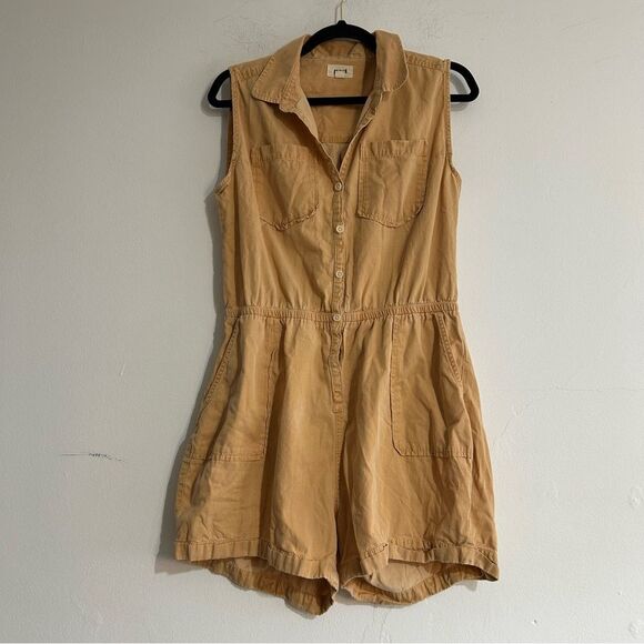 Pact Organic Cotton Sleeveless Button Front Romper Orange Size Medium Safari - Picture 1 of 12